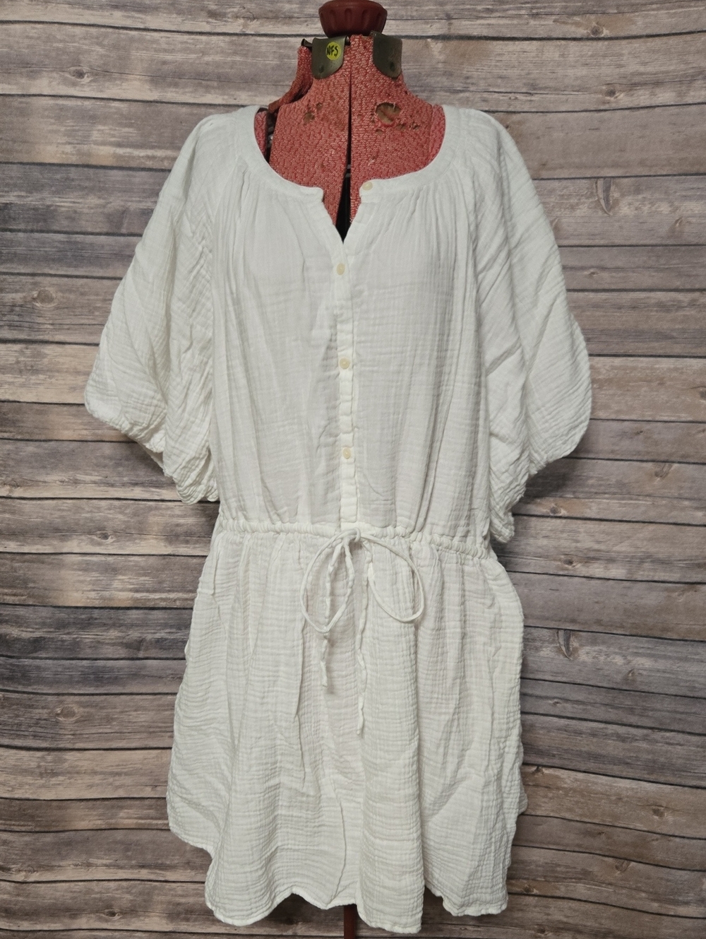 Old Navy White Gauze Midi Dress with Drawstring Waist